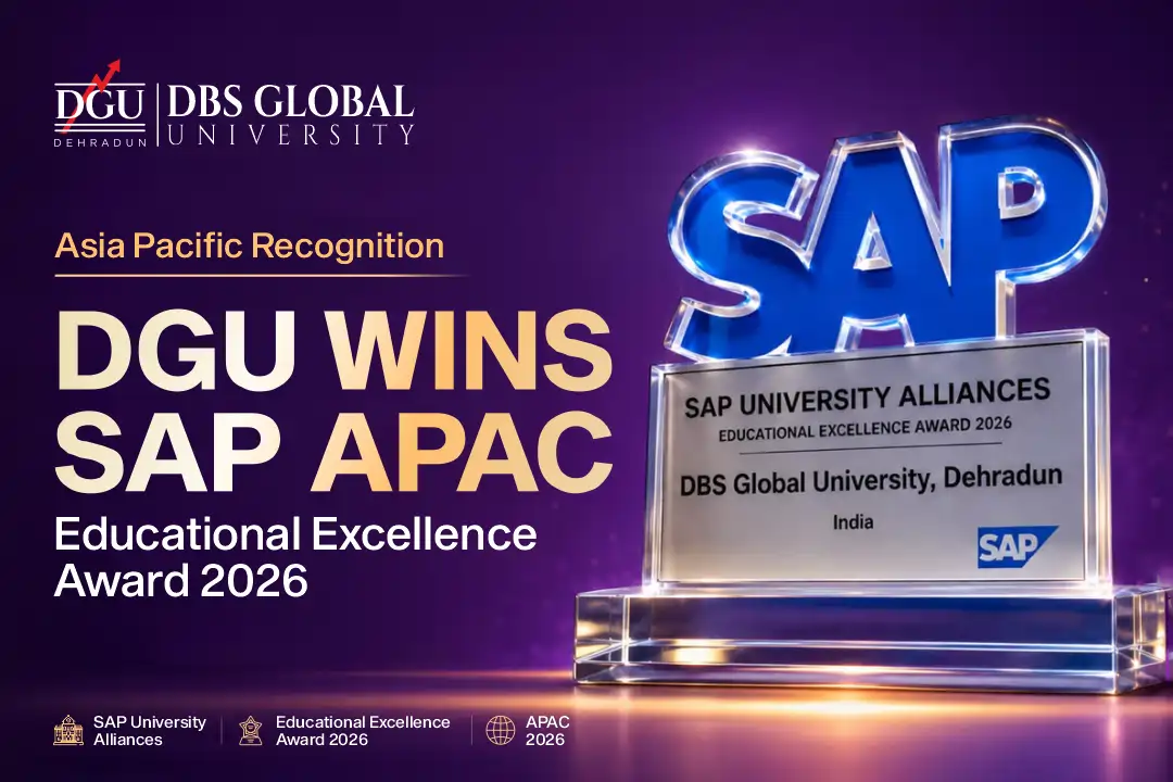 DBS Global University — SAP University Alliances Award APAC 2026 SAP University Alliances Educational Excellence Award 2026 trophy presented to DBS Global University (DGU), Dehradun, Asia-Pacific region